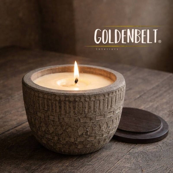 !! Goldenbelt Shanti Candle in stenen pot met deksel