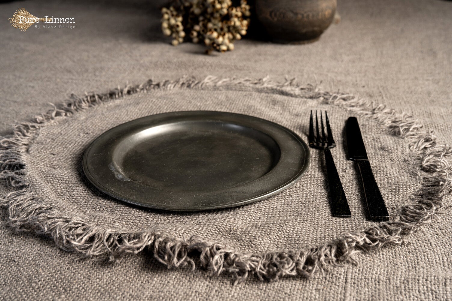 Linnen Mara Placemat Rond Grey