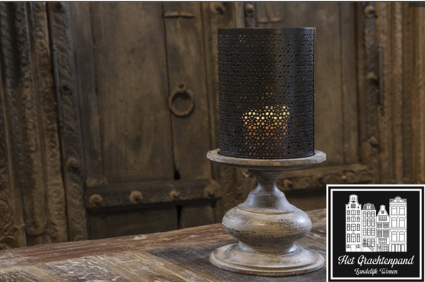 Kandelaar hout met metaal