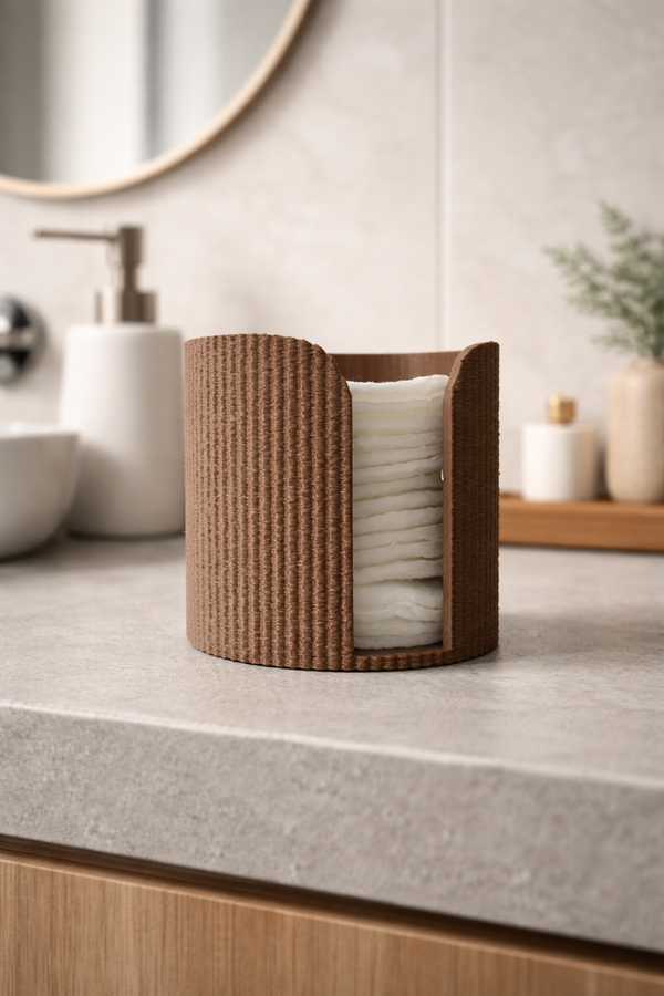 Japandi Wattepadhalter 3D Druck – Wattepads Aufbewahrung & Badezimmer Organizer aus PLA | Minimalistisch & Nachhaltig