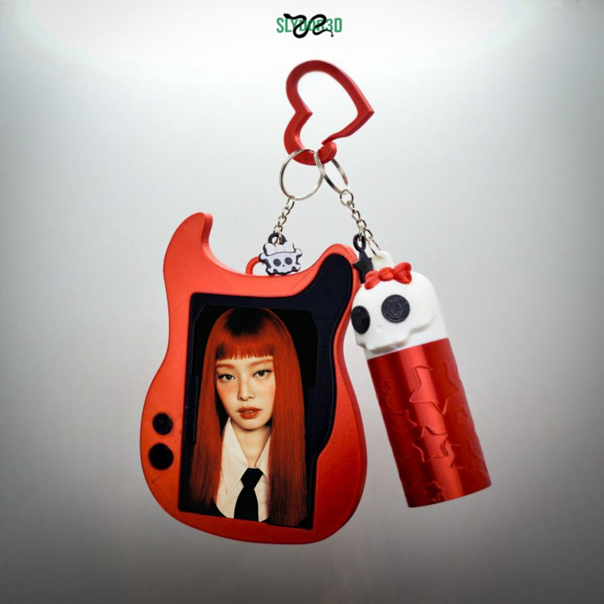 K-Pop Photocard Organizer Gitarre rot-schwarz | Totenkopf Halter mit Zusatzfach