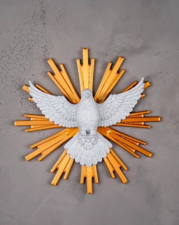Heilige Taube Figur mit goldenem Schein – Christliche Osterdeko aus dem 3D-Drucker zum Hinstellen oder Aufhängen