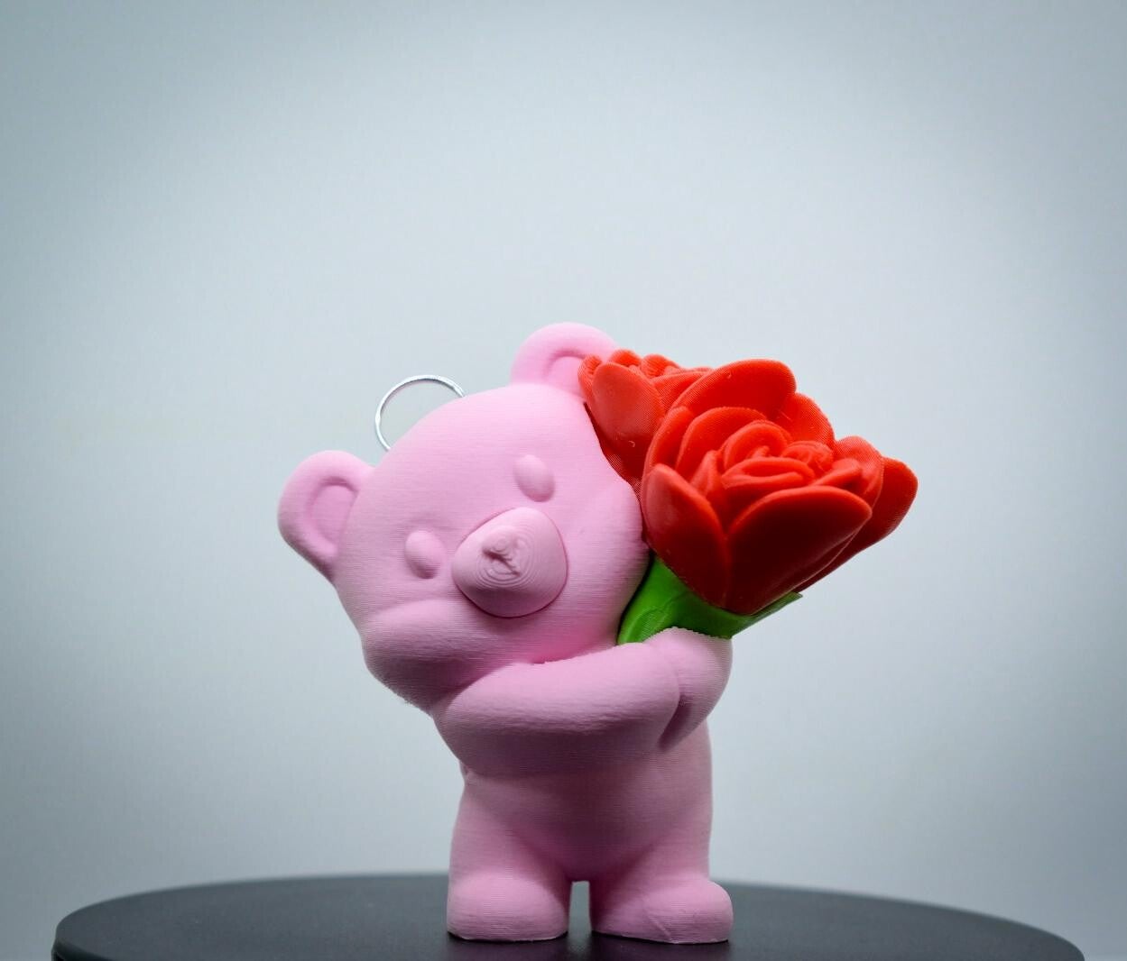 Pinker Teddybär Schlüsselanhänger mit roten Rose | Valentinstag Geschenk Liebe