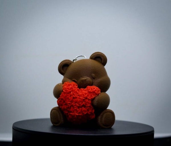Teddybär Schlüsselanhänger Rosenherz | Romantisches Valentinstag Geschenk Liebe