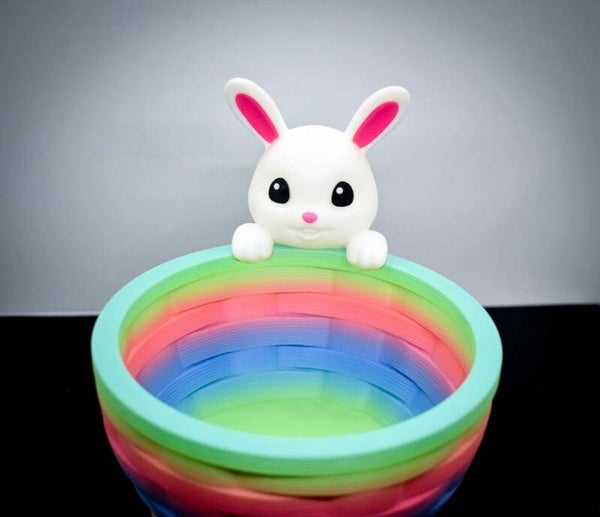 Bunter Osterkorb mit Hase aus 3D-Druck – Süßer Hasen Osterkorb für Süßigkeiten & Deko – Oster Geschenkidee
