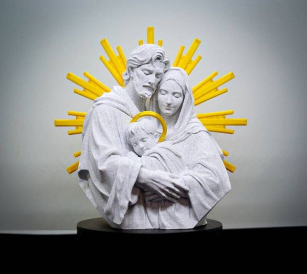 Heilige Familie Osterfigur mit goldenem Schein – Christliche Deko aus dem 3D-Drucker zum Hinstellen oder Aufhängen