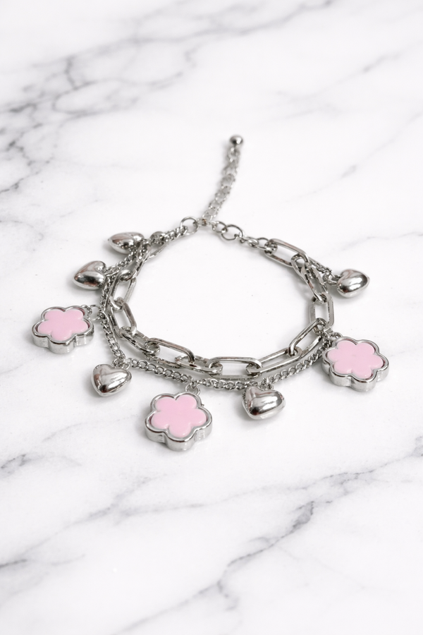 Clover heart armband - zilver