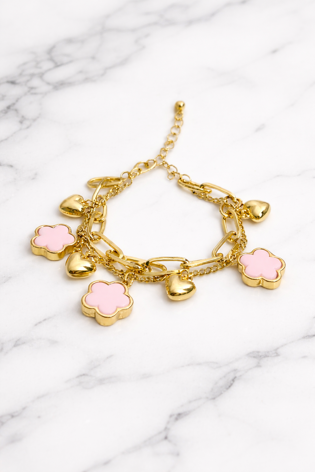 Clover heart armband - goud
