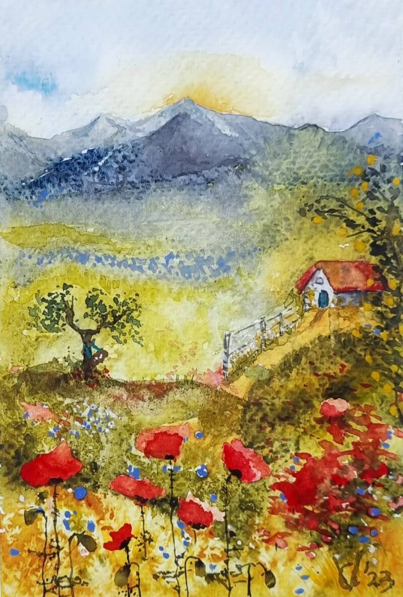 Aquarel Le Marche, Italië 