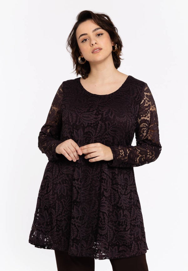 Yoek 333456 Tunic wide bottom Lace Brown Laatste
