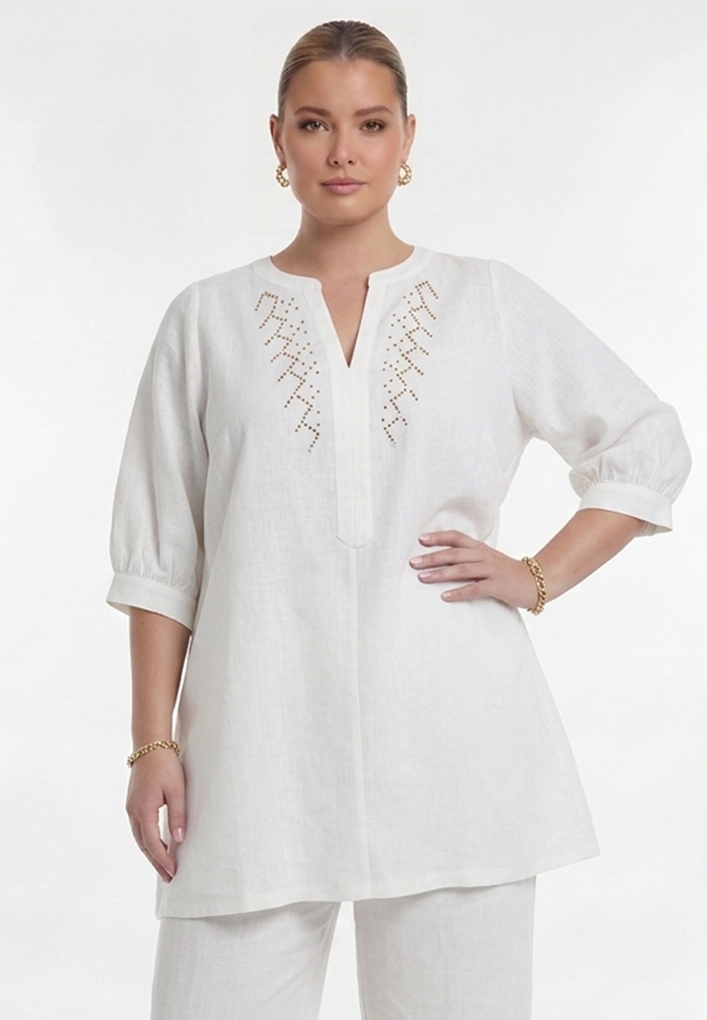 Yoek 37471 Tunic Linnen Wit
