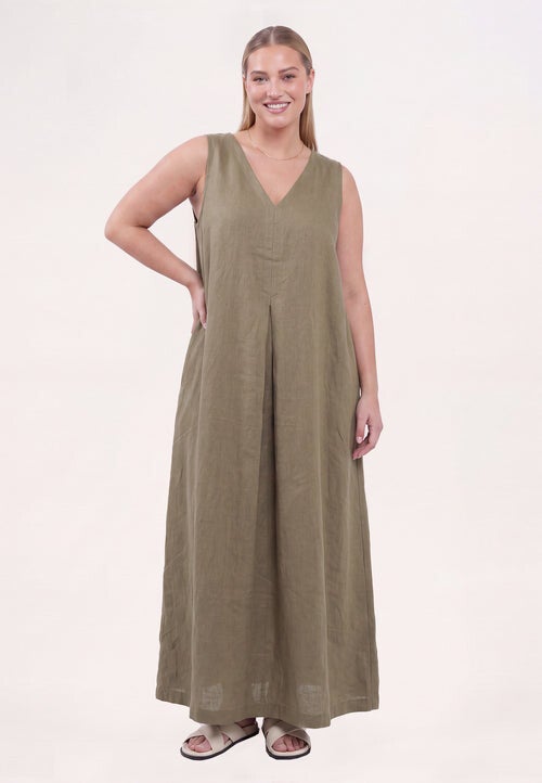Yoek 37795 Linnen Jurk Green
