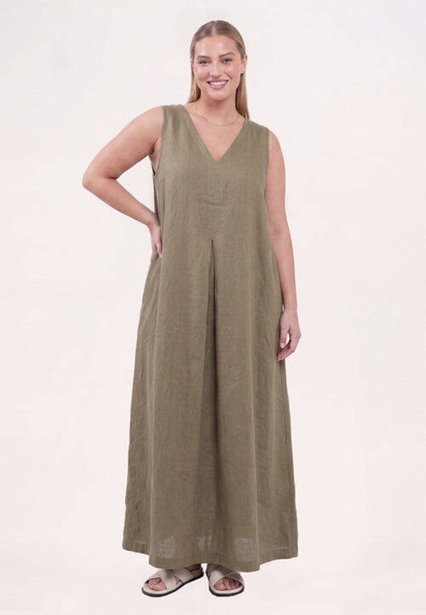 Yoek 37795 Linnen Jurk Green