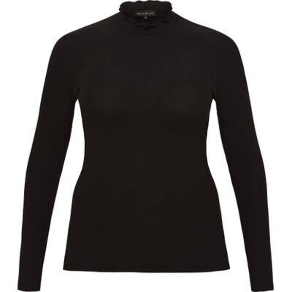 NO1 62304 Basis Shirt met roesje aan hals en lange mouw zwart