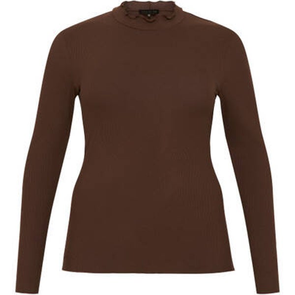NO1 62304 Basis Shirt met roesje aan hals en lange mouw bruin