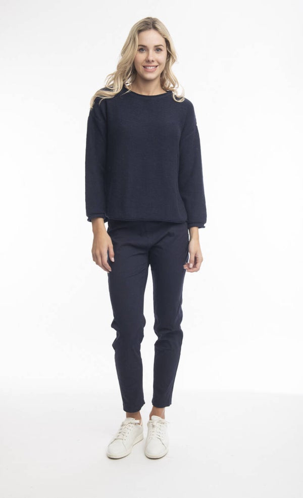 Orientique Knits Top R Neck Navy 1266