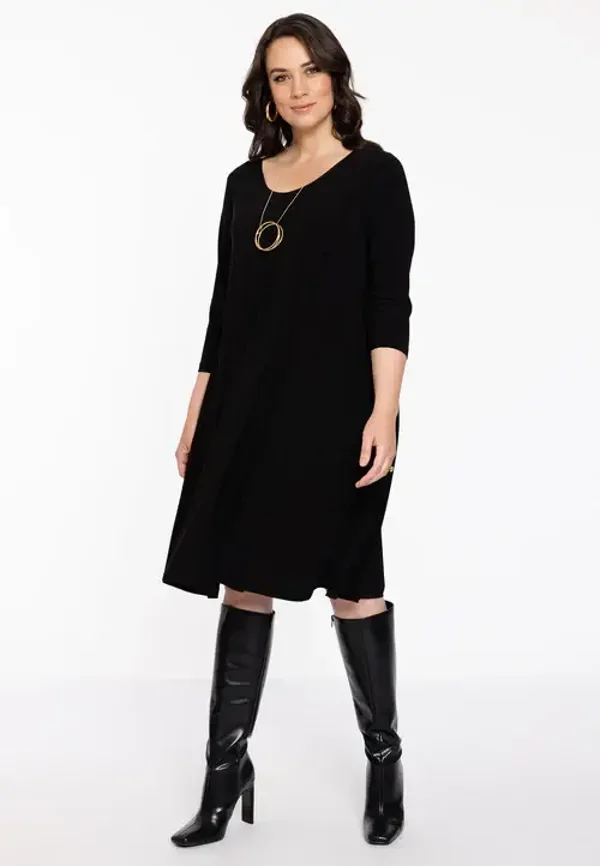 Yoek B7528 Dress Swing Knee lengte Zwart