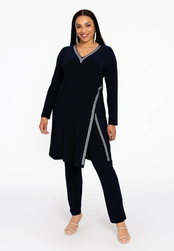 Yoek BL28713 Tunic slit strass dolce Black Laatste Maat