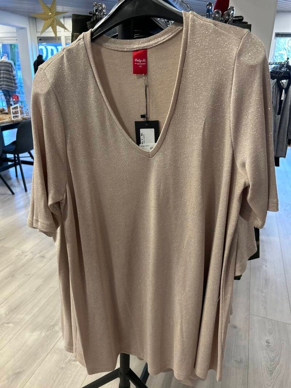 Only M Shirt VHals Glitter Special Made Gold