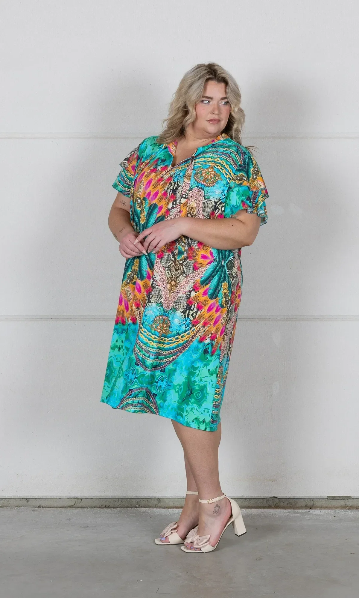 Only M 230.09 Jurk zwierige mouw Menta Stampa Snake