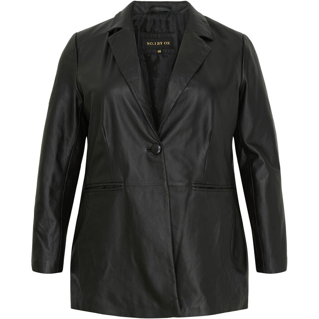 NO1 Lederen Blazer 1 knoop Zwart 11256