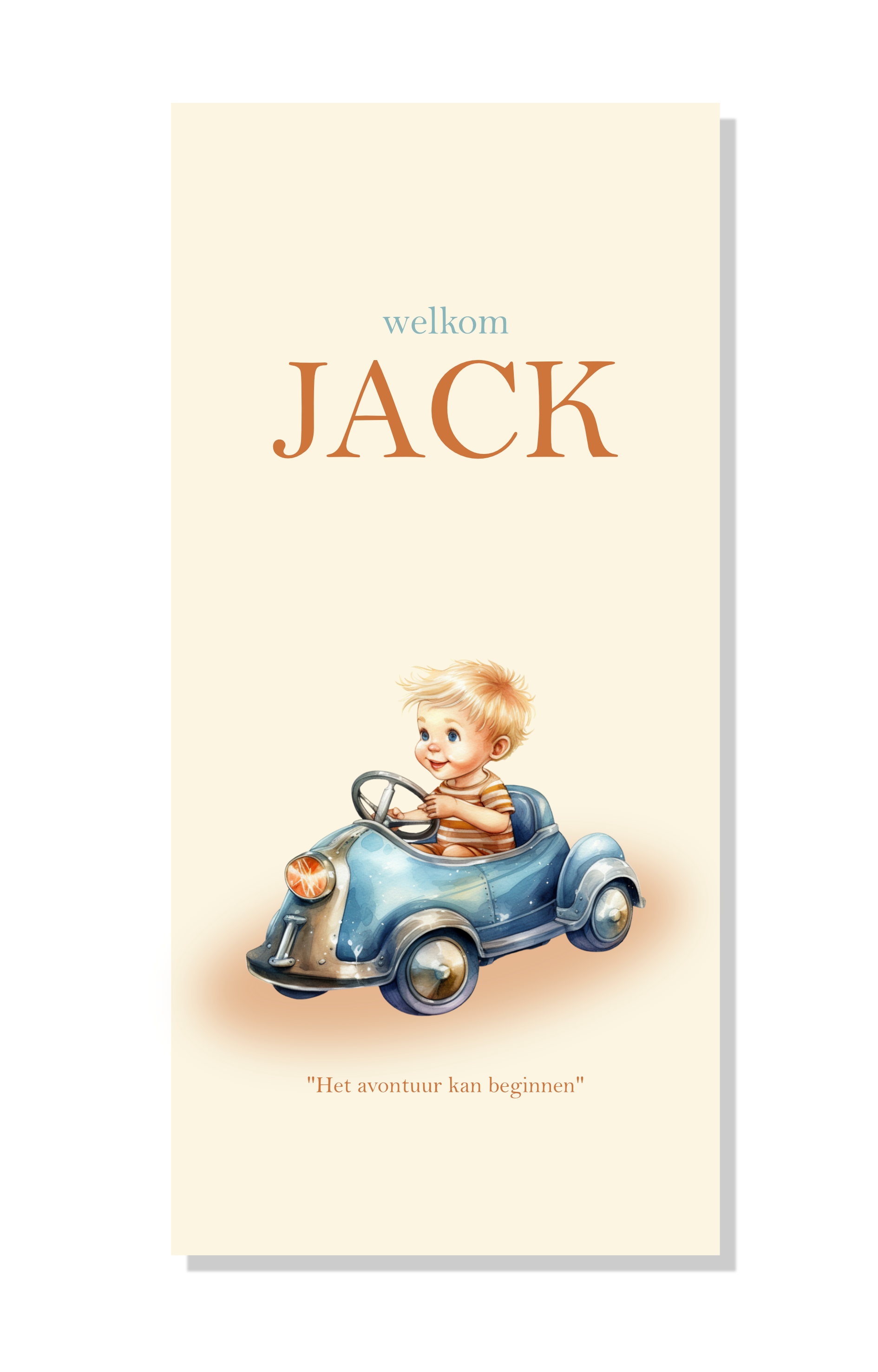 Retro stoer geboortekaartje met auto