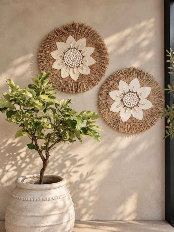 Wandpaneel raffia bloem