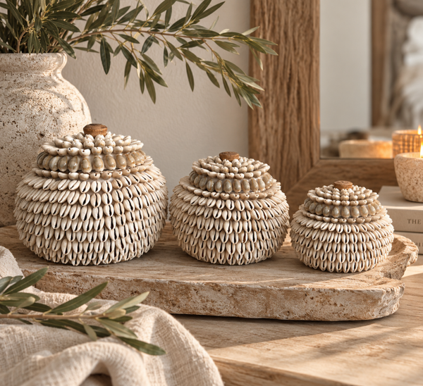 Doosje met schelpen beige