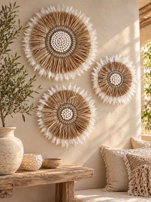 Wandpaneel feather/raffia