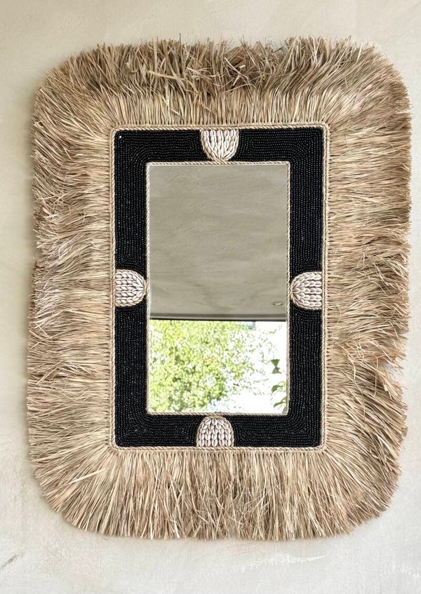 Spiegel raffia zwart