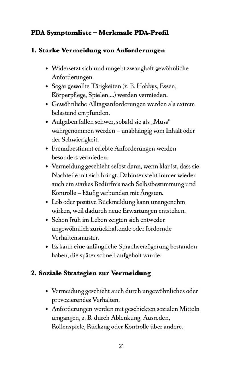 PDA Symptomliste - Merkmale PDA Profil - Auszug aus dem Buch PDA verstehen - 65 Soforthilfe Tools für hochsensible Kinder - auch bei ADHS und Autimus - Elyseah Verlag - Dr. Beatrix Haslinger  