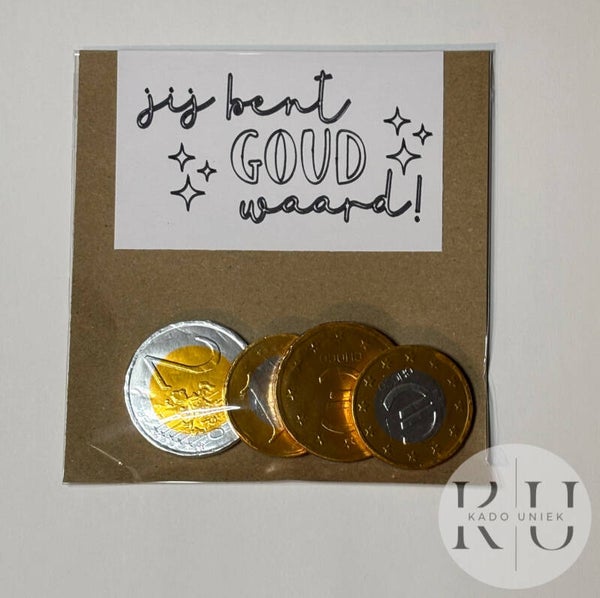Jij Bent Goud Waard Kaartje met Chocolademunten – Leuk Cadeau voor Vrienden of Familie