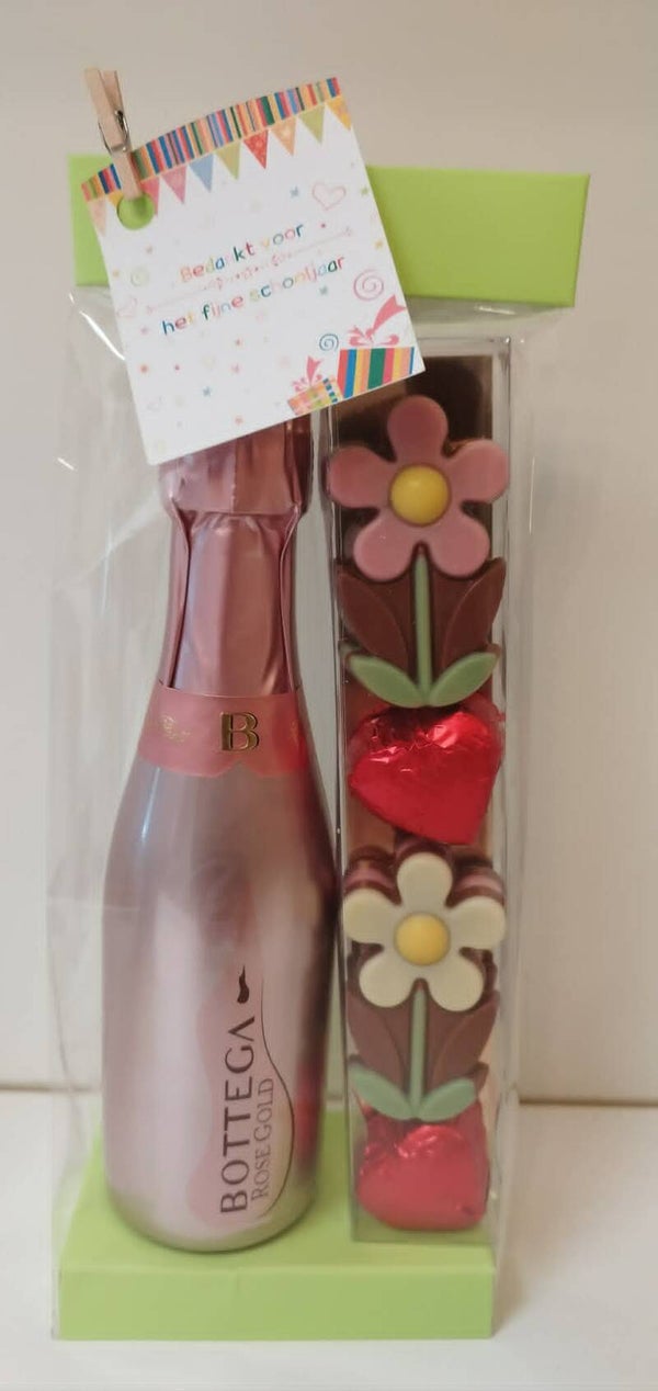 Flesje prosecco met chocolade