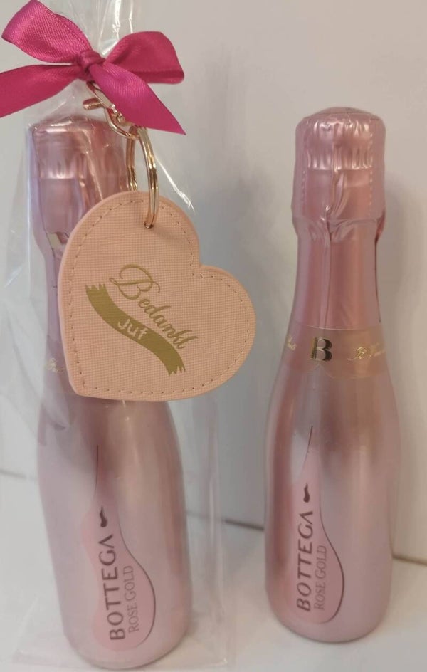Flesje prosecco met sleutelhanger "Bedankt Juf"