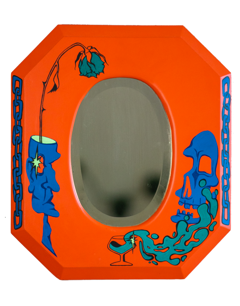 An antique mirror given a new life by repainting it in my own art style.  (SOLD) 