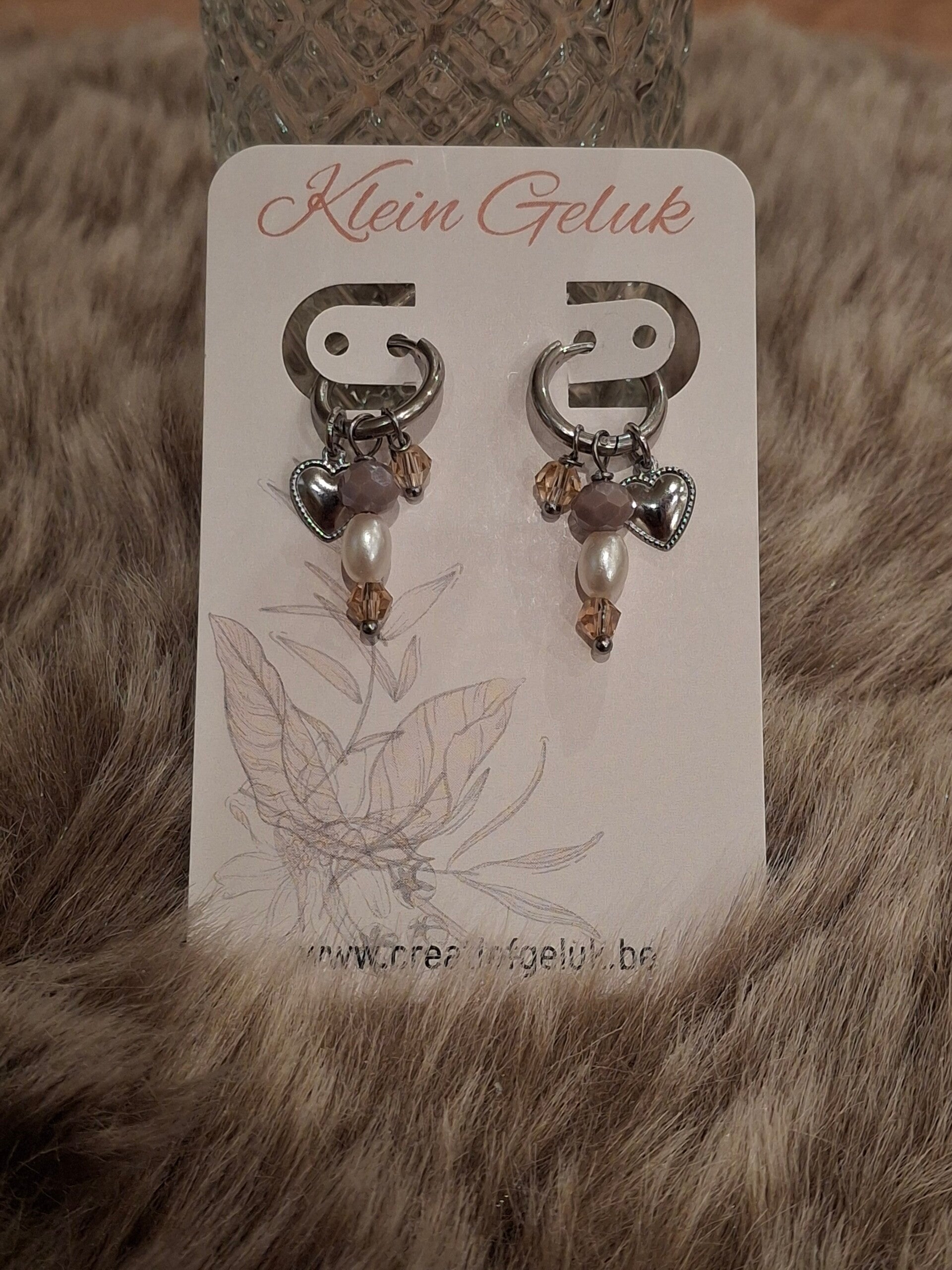 Stainless steel oorbellen met 3 bedels, paars