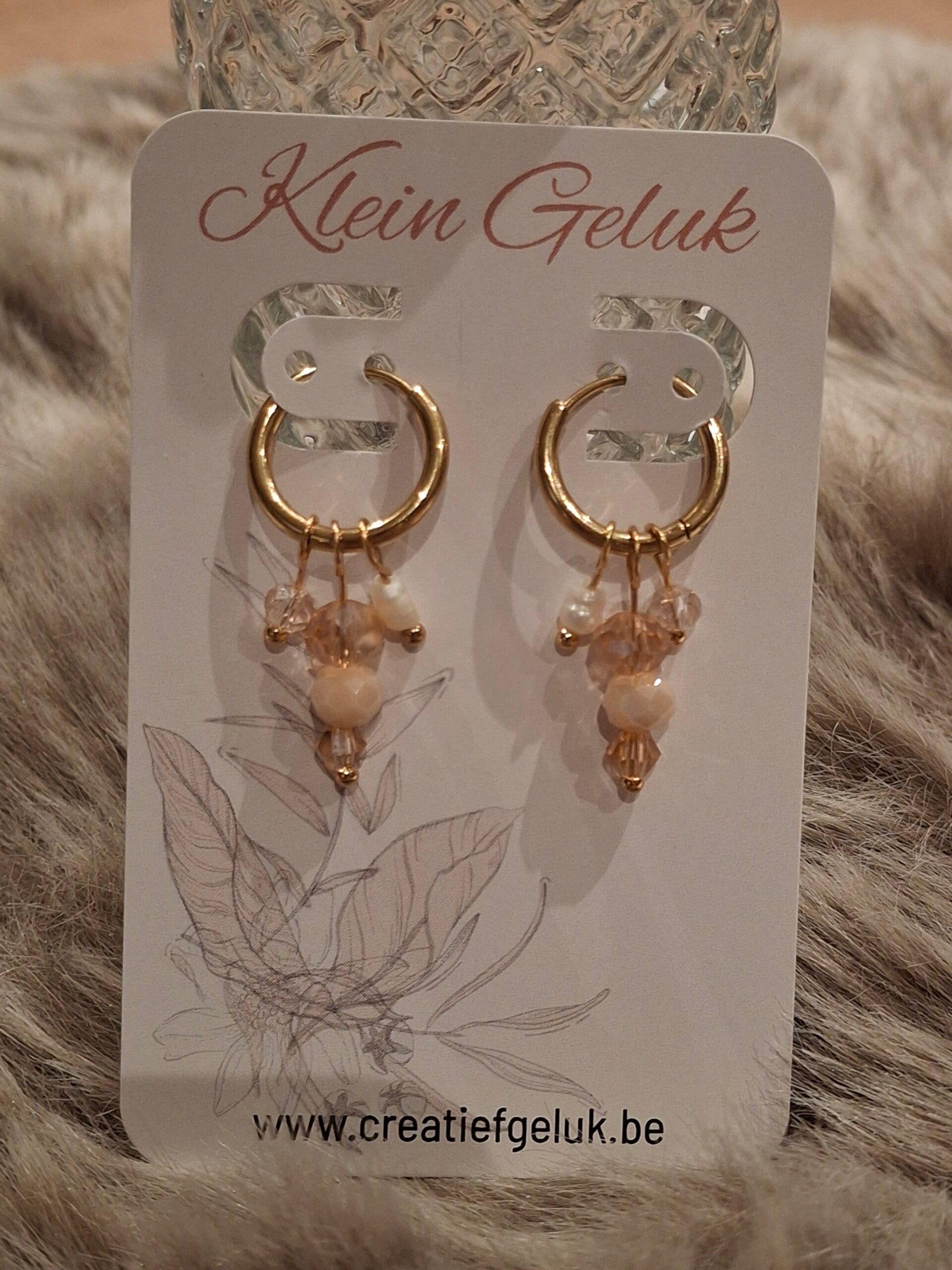 Stainless steel vergulde oorbellen met 3 bedels (parel), roos