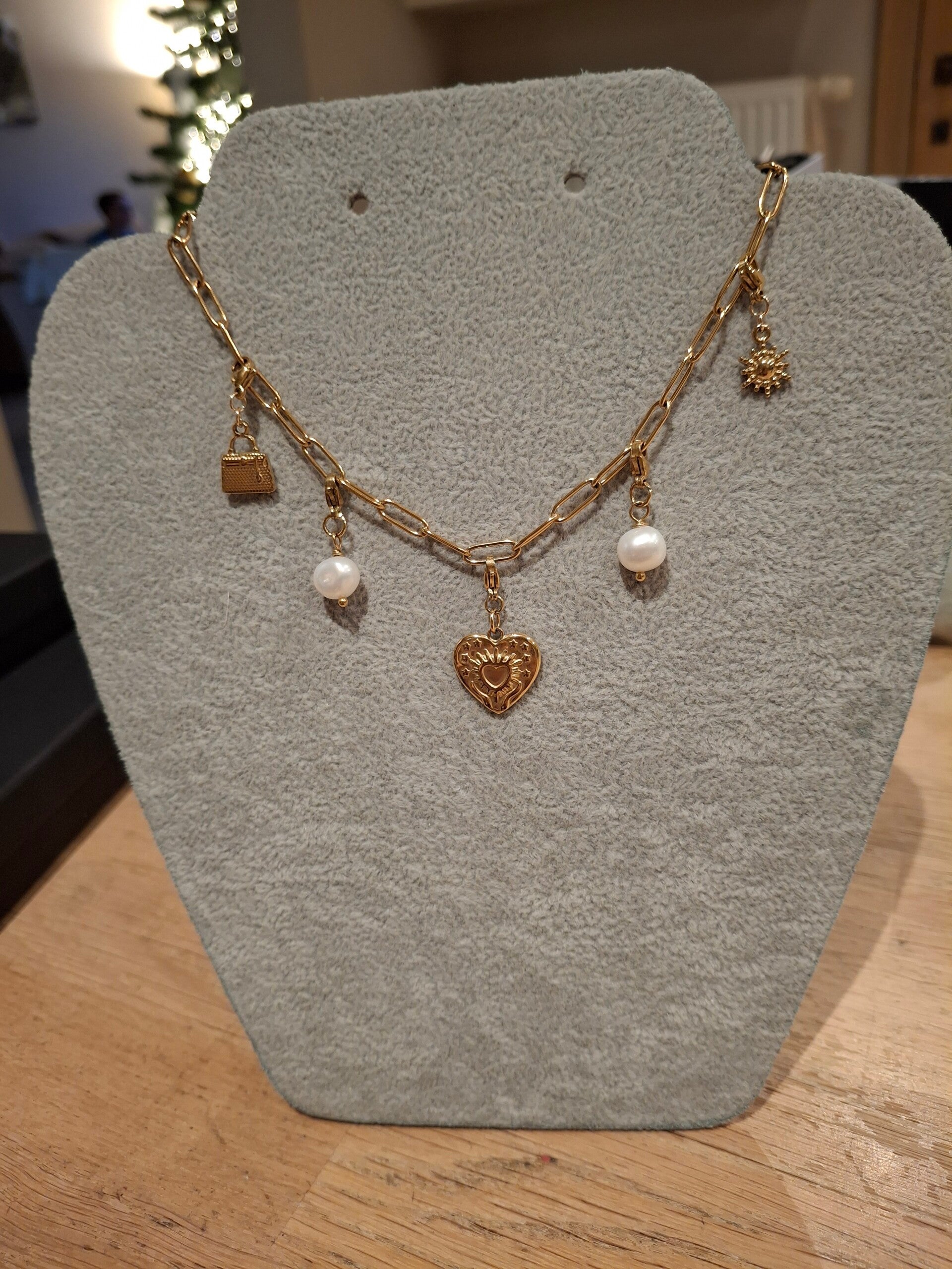 Stainless steel vergulde ketting met bedels