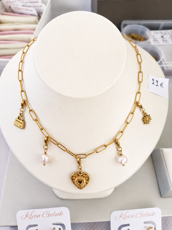 Bedelketting stainless steel gold-plated 5 bedels