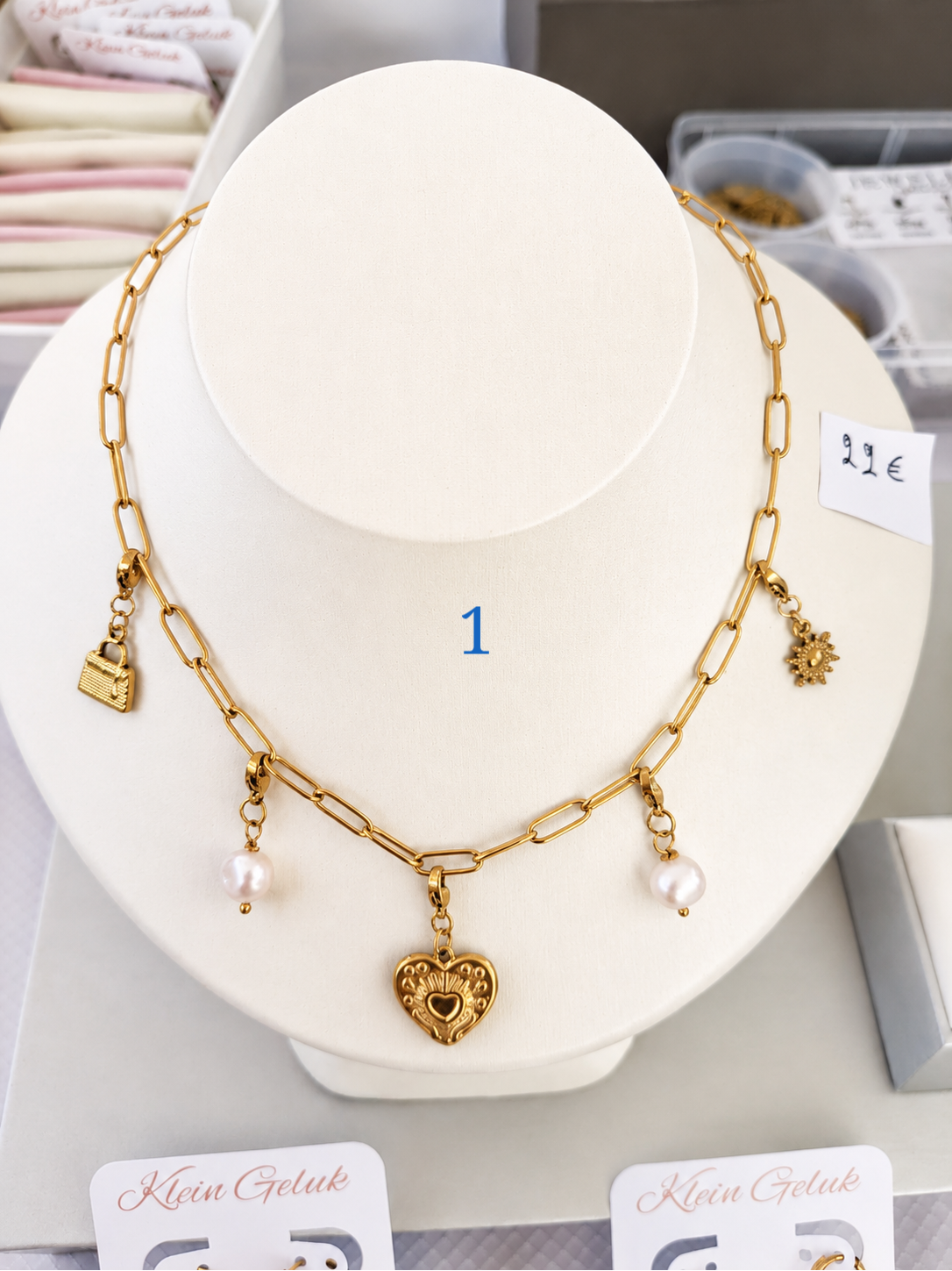 Bedelketting stainless steel gold-plated 5 bedels
