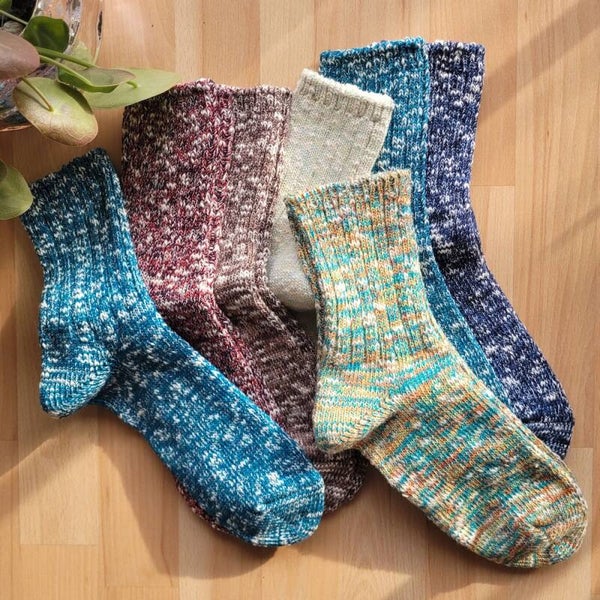 Japanese Recycled Cotton Crew Socks, Unisex Marl Knit Socks, Made in Japan