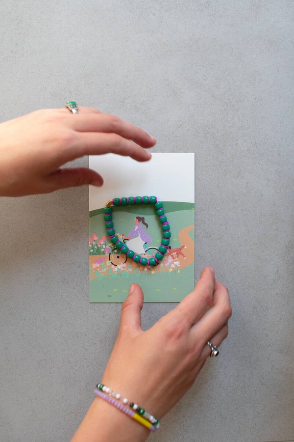 Armband blauw/paars + kaart naar keuze