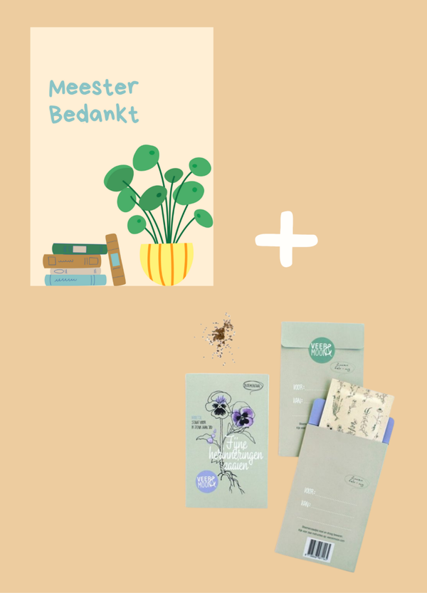 Kaart Meester bedankt + bloemzaadjes