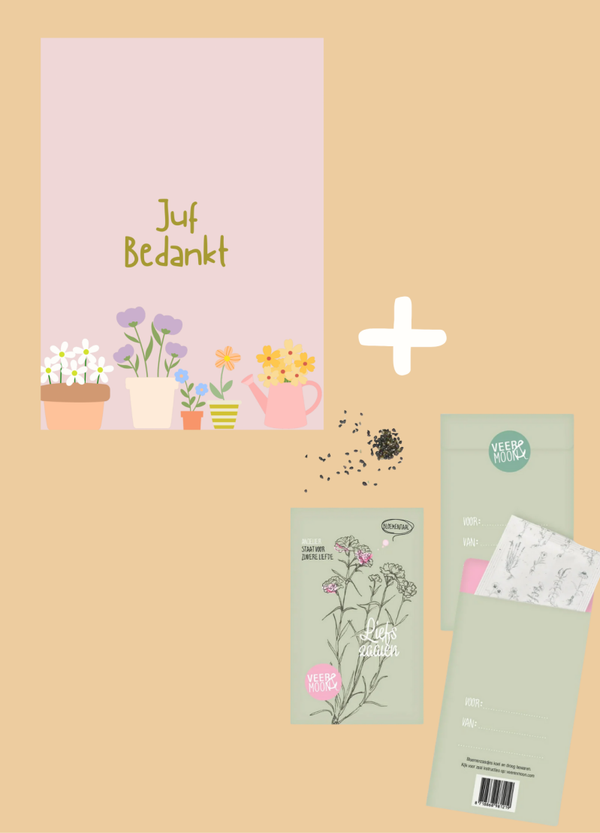 Kaart Juf bedankt + bloemzaadjes