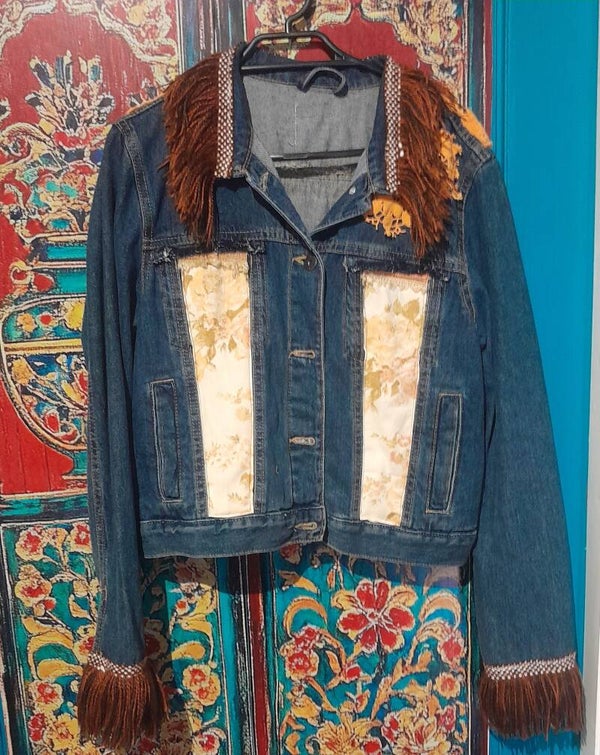 ladies size 8, upcycled denim jacket