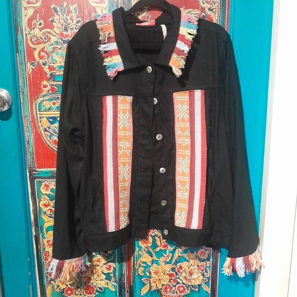 upcycled black linen blend millers jacket, size 14