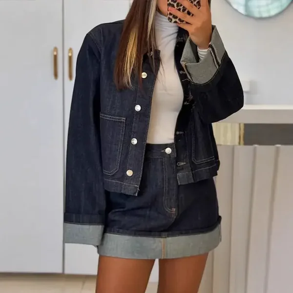 Folded Denim Top Overskirt Suit