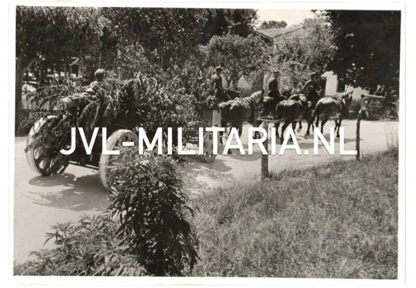 German press photo: German howitzer battery with horse and cart in Italy 1944