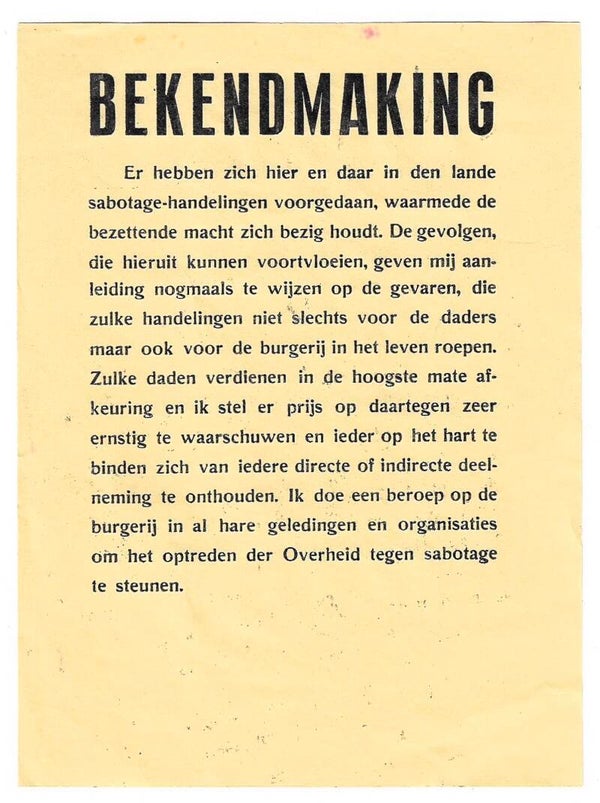 Dutch Announcement about Public Warning Against Sabotage