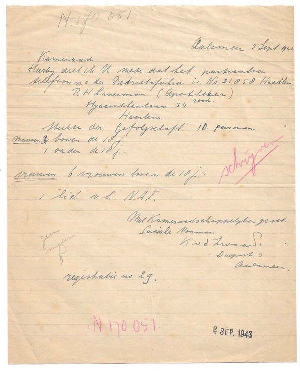 Dutch NSB letter 3 September 1943 Aalsmeer